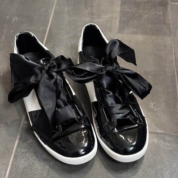Jeffrey Campbell Black and White Sneakers with Satin Bow - Picture 1 of 10